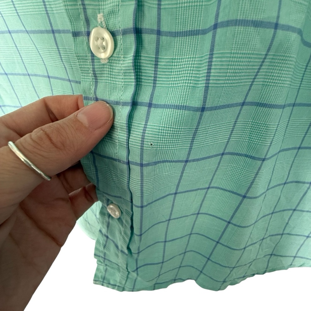 Frank & Eileen Barry Button Down Shirt Cyan Blue Plaid Crinkle Top 100% Cotton S - Picture 8 of 9